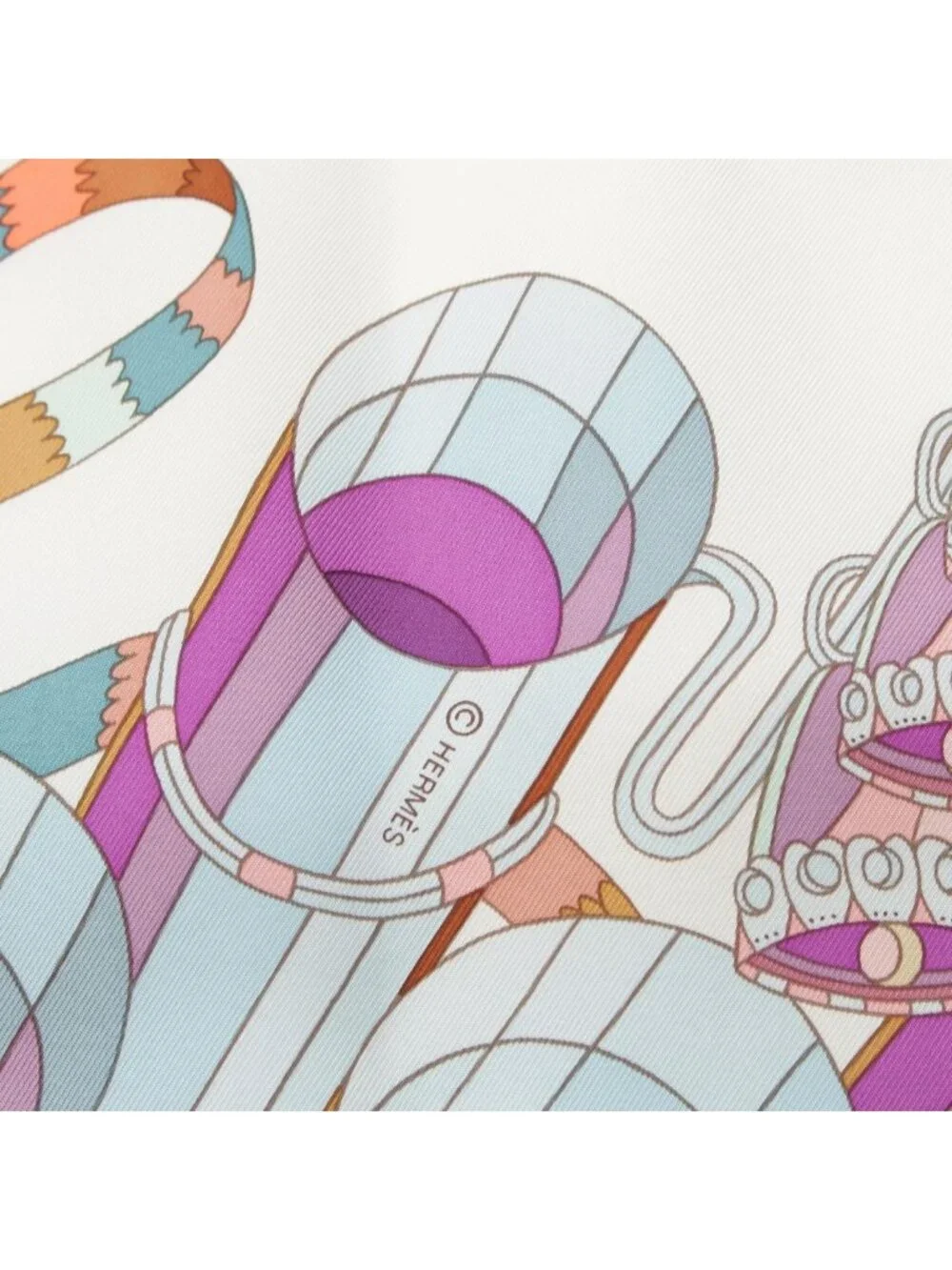 ★SOLD★ Hermes Carre 90 Silk Point D'orgue Fermata Scarf White - Picture 8 of 10